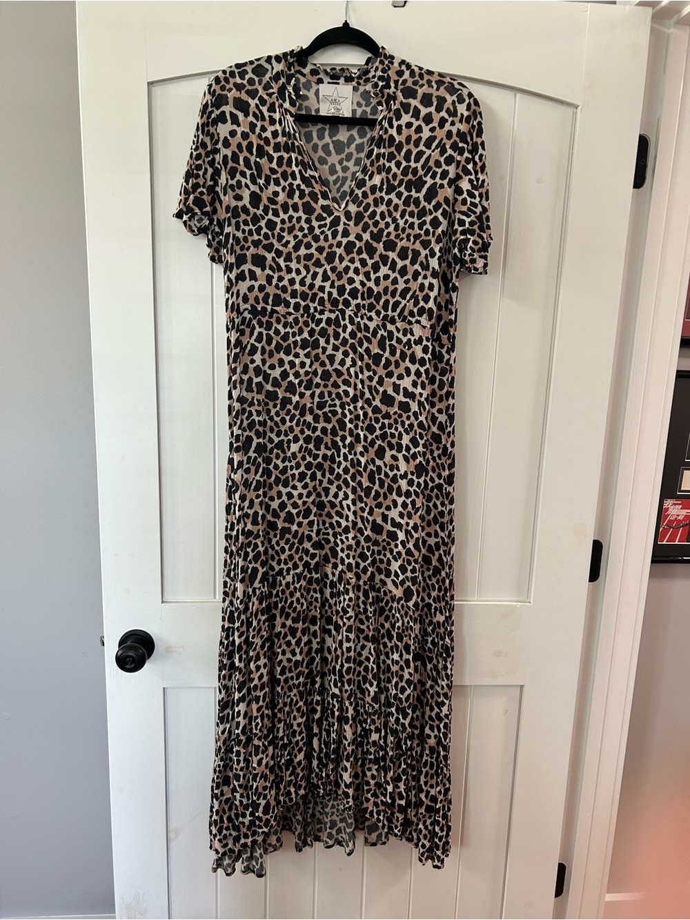 AREA Leopard-Print V-Neck Maxi Dress - Tan & Black